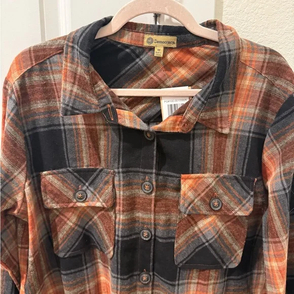 Democracy Plaid Button Down Flannel Shirt - Picture 2 of 6